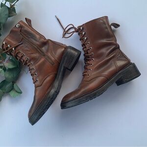 Vintage Leather Lace Up Side Zip Boots in Brown